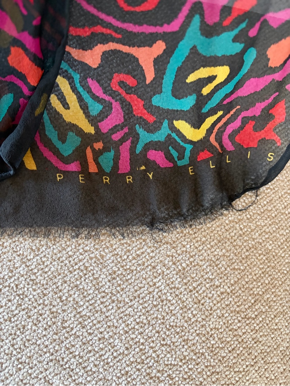 Perry Ellis Black Scarf with Neon Multicolor Animal Print